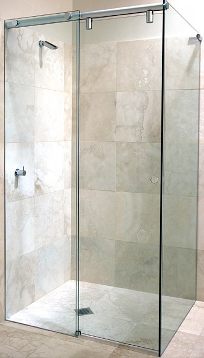 Corner Slider Frameless Showerscreen With Door Closed