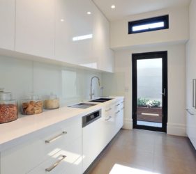 glass splashback kitchen with door